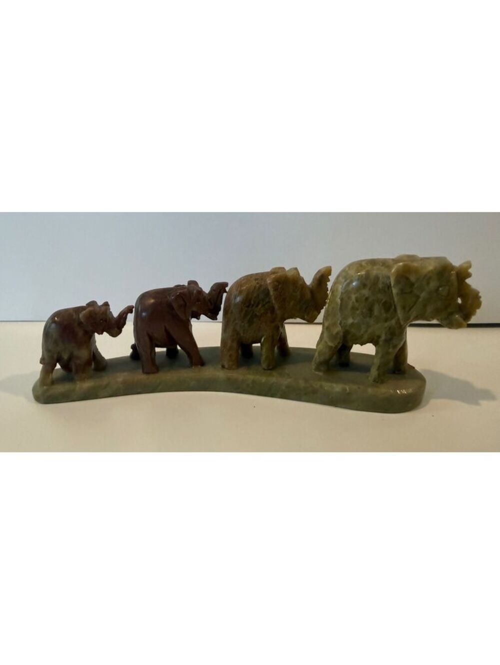 Vintage India Hand Carved Soapstone Elephant Family Figurine – 4 Elephants